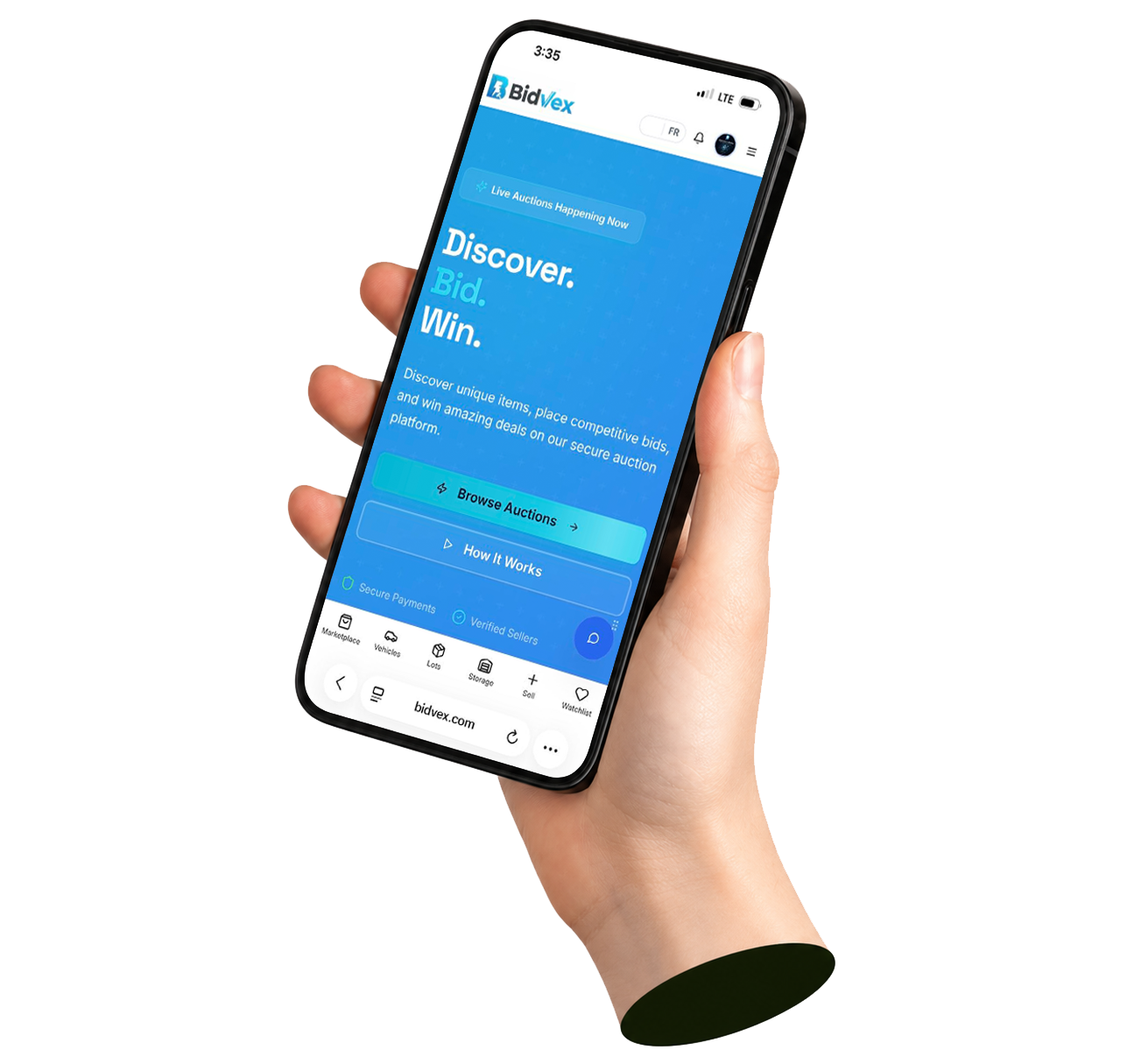 BidVex mobile app preview — Discover. Bid. Win.